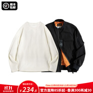 馬登工裝美式空中MA1飛行員夾克軍事風(fēng)短款外套復(fù)古棒球服男潮秋上衣 黑色MA1+米白長(zhǎng)T M