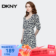 唐可娜兒（DKNY）【京東奧萊】新款印花連衣裙女夏季新款寬松顯瘦V領短袖A字裙女W2 W2212Z52-011 S