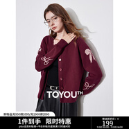 初語蝴蝶結提花針織衫女25秋季新款圓領氣質上衣開衫 安可拉紅 L