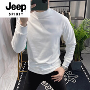 JEEP SPIRIT歐洲站純色衛(wèi)衣男春秋冬季新款潮流上衣半高領(lǐng)長袖T恤德絨打底衫 白色 XL