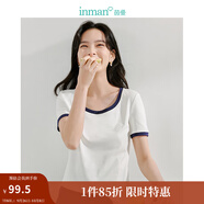 茵曼（INMAN）撞色羅紋棉女裝U領(lǐng)短袖T恤修身氣質(zhì)通勤2025夏季新款短款上衣 牙白色 S