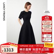 朗姿【Basic衣櫥】小香風(fēng)法式赫本風(fēng)波點(diǎn)裙子女夏新款連衣裙 黑色 2XL