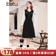 百圖betu女裝冬季新款連衣裙撞色V領修身顯瘦甜美小黑裙女2311T67 黑色 XS