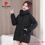 皮爾卡丹（pierre cardin）品牌高檔羽絨棉衣外套女2025冬季新款保暖加厚連帽棉服中長(cháng)款棉襖 黑色 L 建議106到122斤左右