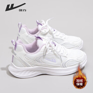 回力女鞋秋冬新款運動(dòng)鞋女軟底輕便鞋子休閑跑步鞋 白/紫加絨款 37
