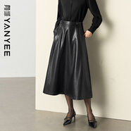 顏域長(cháng)款A字半身裙女2025秋冬高級感時(shí)尚大裙擺pu長(cháng)裙子 黑色 XL