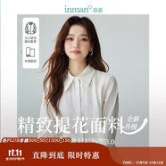 茵曼復古開(kāi)衫女裝翻領(lǐng)襯衫秋冬季薄長(cháng)袖襯衣上衣 霜白色-提花面料 L