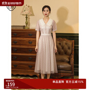 固執(zhí)（OBSTINATE）【特價】夏季新款歐式短袖網(wǎng)紗格子中長連衣裙81322LQ07278 粉紫格子 XL 175/92A