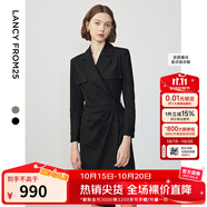 朗姿設(shè)計感ol風(fēng)氣質(zhì)顯瘦西裝裙冬季新款法式長袖高級感連衣裙 黑色 M
