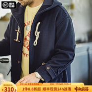 馬登工裝 美式復古橄欖扣毛呢大衣男冬季學(xué)院風(fēng)重磅寬松連帽長(cháng)款外套 海軍藍 M (170)