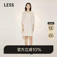 LESS夏季桑蠶真絲裙子女簡約休閑寬松套頭中袖連衣裙2N4G13510 121/淺粉白 XS