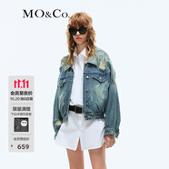 MO&Co.牛仔外套春秋土耳其棉寬松廓形手縫鉆飾破洞蝙蝠袖藍(lán)色摩安珂 牛仔藍(lán)色 M 165