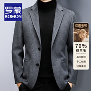羅蒙（ROMON）超薄西裝外套男春秋季透氣防曬單西上衣男士外套輕奢休閑小西服男 【雙面毛呢款】灰色 (送胸針) 2XL /185/100A(適合165-185斤)