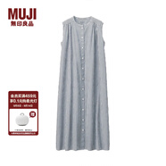 無印良品 MUJI 女式 新疆棉強捻 無袖連衣裙 BCL12A0S 深灰色X條紋 S