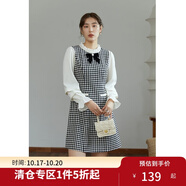 獨(dú)束大碼女裝【復(fù)古小香系列】拼接假兩件連衣裙女顯瘦胖mm秋冬新款 白色格紋 XL