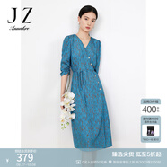 玖姿·安娜蔻法式印花連衣裙女夏復(fù)古浪漫圍裹式連衣裙湖藍(lán) 花湖藍(lán) XS