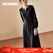 ROEYSHOUSE羅衣淑女連衣裙秋裝新款氣質(zhì)純色修身優(yōu)雅a擺長裙子00780 黑色 S