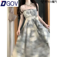 DGOV溫柔風(fēng)水墨暈染裹胸裙套裝女夏季薄款防曬開(kāi)衫茶歇法式吊帶連衣裙 吊帶裙 單件 S 建議75-95斤