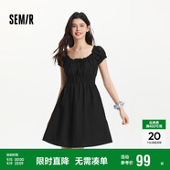 森馬（Semir）連衣裙女收腰蝴蝶結(jié)少女感2025夏俏皮木耳邊方領(lǐng)短裙109325114007