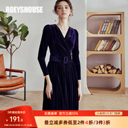 ROEYSHOUSE羅衣優(yōu)雅天鵝絨禮服連衣裙女冬新款百褶絲絨中長(zhǎng)裙子01094 深藍(lán)色 S
