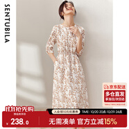 尚都比拉新中式國風連衣裙夏裝青花瓷印花氣質收腰顯瘦裙子 白底橘花 L