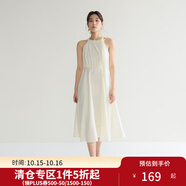 獨(dú)束微胖MM大碼女裝法式氣質(zhì)感高腰顯瘦A擺掛脖吊帶連衣裙 椰奶白連衣裙 XL (尺碼：3) 拍前和客服確認(rèn)尺碼