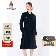 暇步士（Hush Puppies）女裝春秋優(yōu)雅通勤翻領(lǐng)襯衫百褶連衣裙 196深藍(lán) S