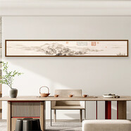 中掌柜禪意茶室茶桌辦公室字畫(huà)細窄長(cháng)條橫版聚寶盆山水畫(huà)客廳中式 01南宋-李公麟-瀟湘臥游圖 外框豎38x橫283cm[大尺寸無(wú)法上電梯] 黑胡桃木色（ 原創(chuàng  )宋式框型） 名貴實(shí)木外框+環(huán)保無(wú)味實(shí)木背板+高清微噴油畫(huà)布畫(huà)芯