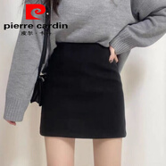 皮爾卡丹（pierre cardin）顯瘦灰色A字毛呢短裙秋冬2025小個(gè)子短裙秋冬款高腰裙子半身裙 黑色 有安全褲--卡碼拍大 S 80-95斤