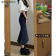 盛妙慈半身裙女彈力牛仔魚(yú)尾裙開(kāi)叉2023年新款中長(cháng)款包臀裙子小個(gè)子牛仔 顯瘦黑_[彈力裙]_6325 S_建議90斤以下