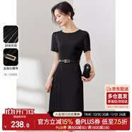 尚都比拉設(shè)計(jì)感拼接連衣裙夏季高級(jí)感氣質(zhì)百褶裙小個(gè)子中長裙子 雅黑色 L