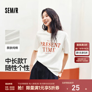 森馬（Semir）短袖T恤女中長款純棉衣服個性休閑風夏季寬松字母套頭衫潮流 本白10102 S 155/80A