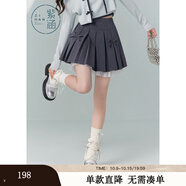 紫涵（ZIHAN）紫涵蝴蝶結高腰百褶裙女秋季甜美學(xué)院風(fēng)網(wǎng)紗A字半身短裙 深灰 XL