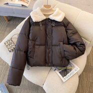 小紅書同款PU皮棉服女冬季2025年新款羽絨棉衣短款外套羊羔毛領(lǐng)拼 咖色設(shè)計(jì)感小眾不撞款冷淡系感別致甜辣很仙的洋氣減齡 M M80-110斤