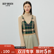 深呼吸DEEP BREATH女裝V領(lǐng)格紋拼色造型純棉針織衫馬甲A300360 綠卡格 M (3碼)