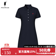 POLOWALK女士短袖連衣裙夏季新款中長(zhǎng)款修身運(yùn)動(dòng)純色polo裙 藏青色 M (160)