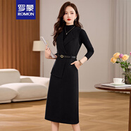 羅蒙毛呢背心兩件套連衣裙女冬季氣質(zhì)高級感洋氣顯瘦長(cháng)袖針織套裝裙子 黑色兩件套 M （80-105斤）