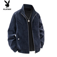 花花公子（PLAYBOY）燈芯絨外套男士春秋季2025新款翻領(lǐng)休閑輕熟風(fēng)百搭夾克上衣 藏青 XL