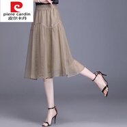 皮爾卡丹（pierre cardin）針織夏季網(wǎng)紗裙半身裙女2025新款高腰顯瘦中長(zhǎng)裙薄款a字裙氣質(zhì)大 卡其色 有口袋+裙內(nèi)襯 M 建議100斤以內(nèi)