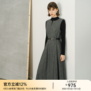 顏域綿羊毛格子連衣裙女款2025新款秋冬季復(fù)古中長款無袖圓領(lǐng)裙子 灰格 M