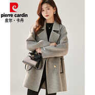 皮爾卡丹（pierre cardin）2025年秋冬季新款韓版灰色小西裝雙面呢羊毛大衣女中長(cháng)款毛呢外套 椰奶灰 S