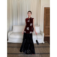 鷺青一原創(chuàng  )【泣露】復古絲絨半身裙女冬季設計感流蘇傘擺A字半裙 黑色（第二批） S 拍照穿