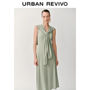 UR2025夏季新款女裝慵懶風(fēng)休閑披肩拼接無(wú)袖連衣裙UWM750065 白綠 XL