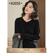 闊色（kuose）miu系蝴蝶結(jié)上衣長袖T恤新款秋季女內(nèi)搭打底衫早秋穿搭 黑色 S