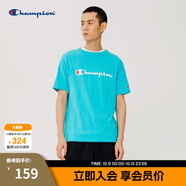 Champion夏季經(jīng)典款印花草寫(xiě)LOGO圓領(lǐng)休閑運動(dòng)T恤無(wú)性別冠軍短袖男女情侶 藍色(偏?。?M