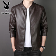 花花公子（PLAYBOY）外套男皮衣男士夾克春秋季新款立領(lǐng)中青年皮夾克韓版潮流帥氣 yunhubao-8802酒紅(常規(guī)款) XL (120斤-135斤)
