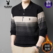 花花公子（PLAYBOY）秋冬男士加絨加厚長(cháng)袖t恤翻領(lǐng)針織打底衫中青年寬松保暖polo上衣 JC-N1101黑色 加絨 加厚 M 16590斤-110斤