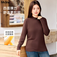 MsShe210克高彈鎖溫肌底衣加大碼女裝顯瘦遮肚子磨毛半高領(lǐng)打底衫內搭 【半高領(lǐng)】茶棕色現貨 4XL 適合160-200斤