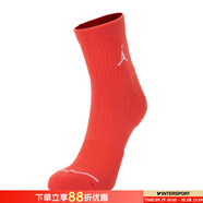 耐克（NIKE）男襪女襪 25新款A(yù)ir Jordan休閑襪舒適透氣籃球襪子筒襪 三雙裝 DX9655-917/新年紅 S/22-24厘米/34-38碼