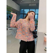 映棠秋冬新款韓版小眾小香毛衣針織開(kāi)衫女 彩虹色 均碼 一